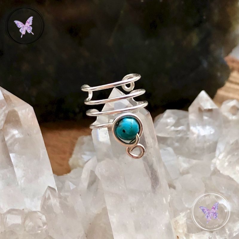 Chrysocolla Silver Ear Cuff